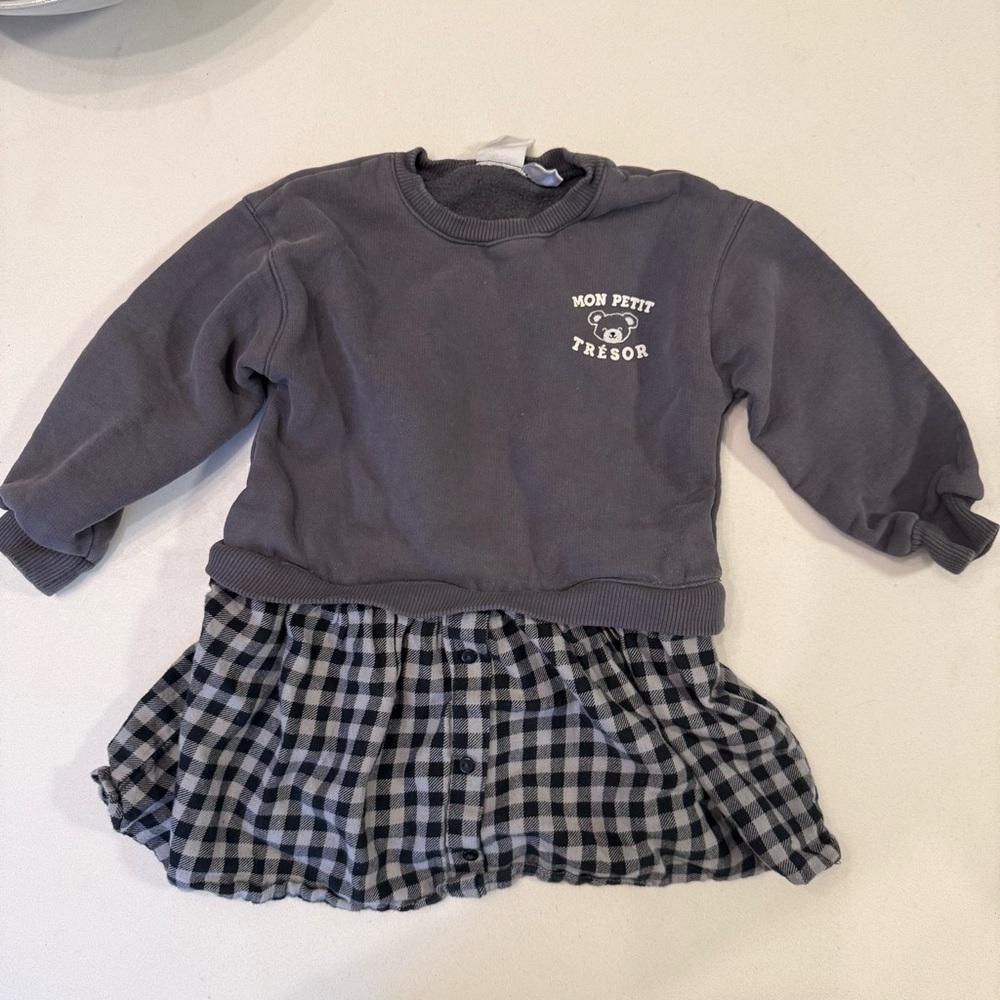 Zara Girls Sweatshirt Dress with Plaid Skirt